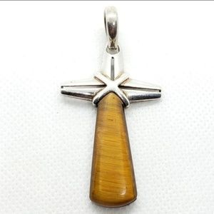 925 Sally C Treasures HSN Tigers Eye Cross Pendant